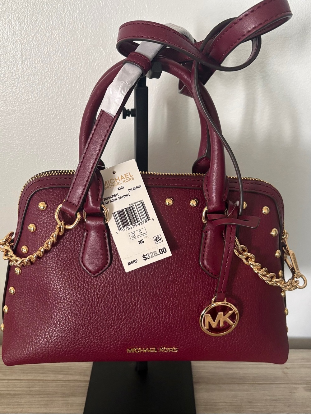 Michael Kors Kiri Burgundy Pebbled Leather Dome Satchel